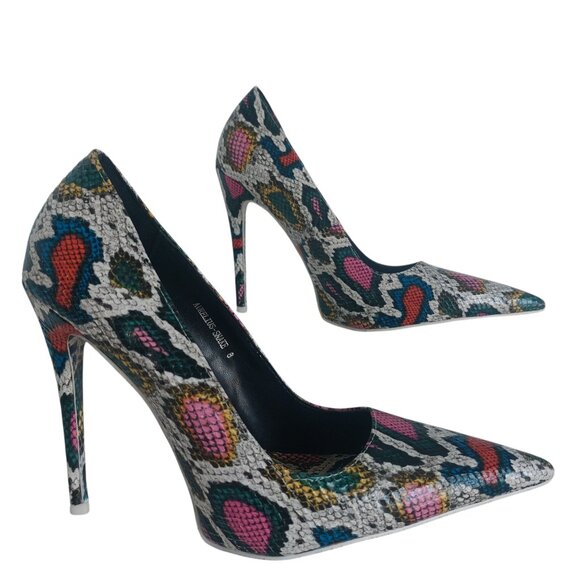 AZALEA WANG Stilettos Pumps Sz 8 Faux Snake Mob Wife Glam Pink White Pointy Toe - Picture 8 of 15